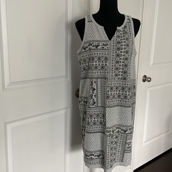 Sonoma Tank Dress Women Size L Grey Black Block Print French Terry Cloth Comfy - Picture 13 of 13